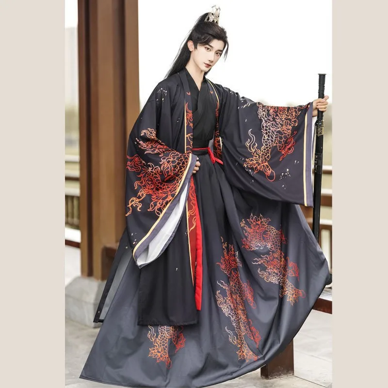 Paar-Hanfu für Männer im neuen chinesischen Stil, langärmliges Hemd mit überkreuztem Kragen, cooler Ritteranzug für Männer und Frauen im täglichen antiken Stil