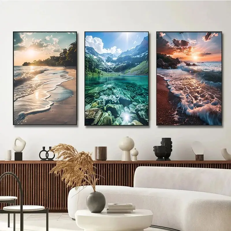 world Natural Scenery Landscape Sea Mountains and rivers poster Canvas painting Wall Art Scenery Pictures Living Room Home Decor