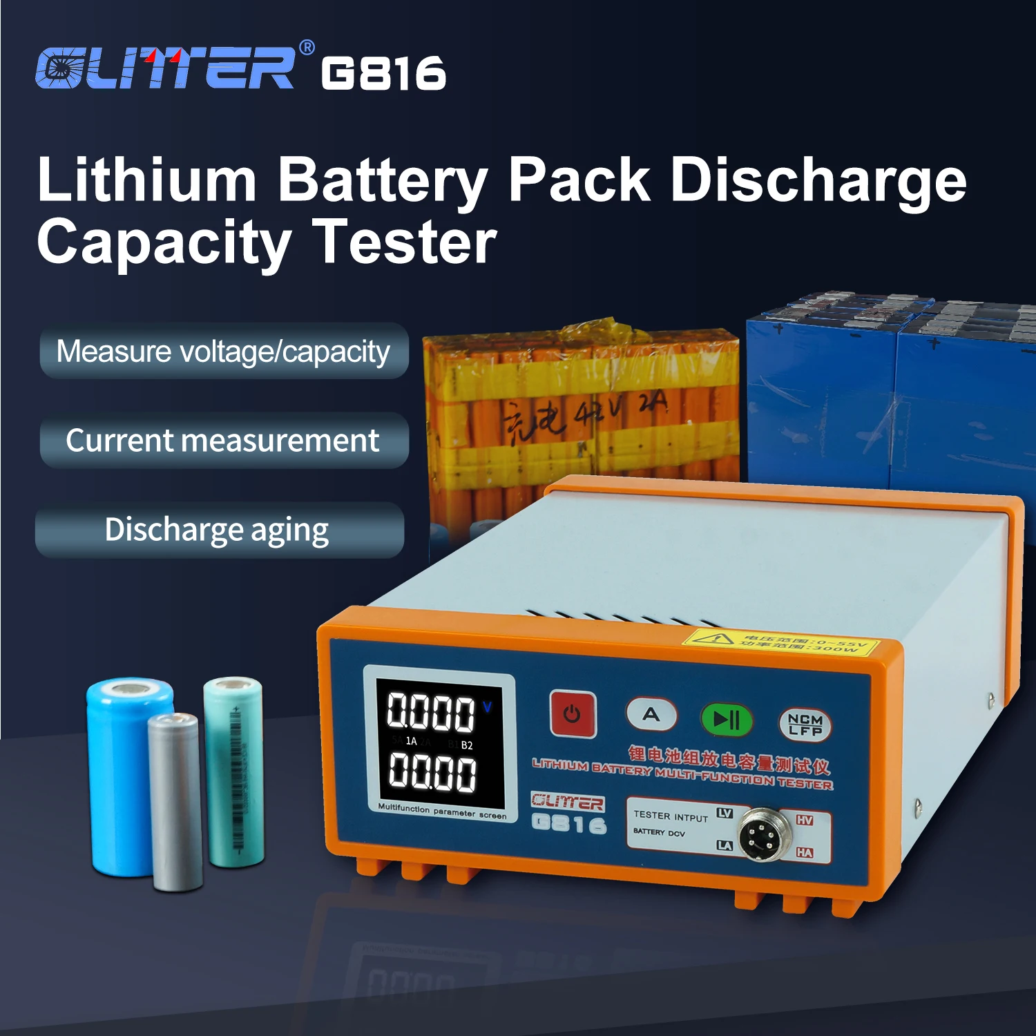 Tester di capacità della batteria da 55 V/84 V G816, analizzatore di scarica digitale per batterie al litio NCM/LFP con schermo LCD
