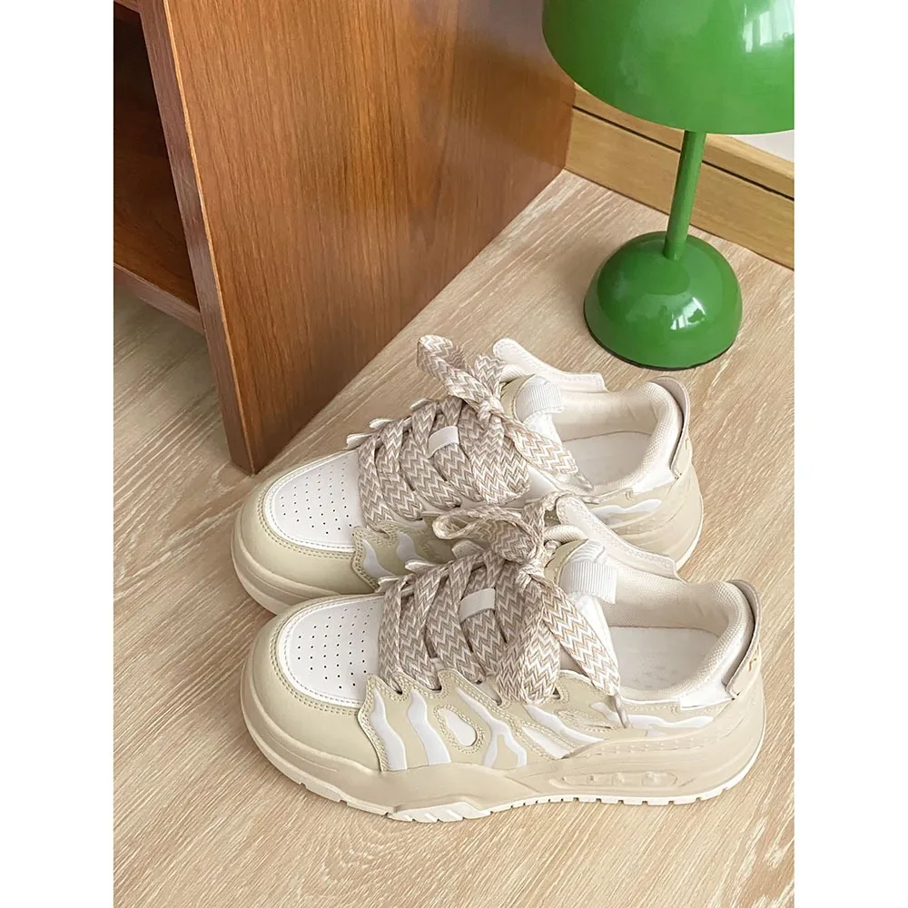 2024 Ins Trendy Customized Thick Sole Retro Women's Sports Shoes Mixed Colors Lacing Comfortable Top Women's Casual Shoes 24-165