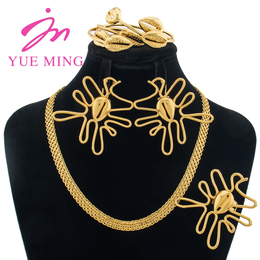 

YM Jewelry Sets for Women Geometry Shell Earrings Gold Plated Necklace Elegant Cuff Bangles Ring Wedding Party Anniversary Gifts