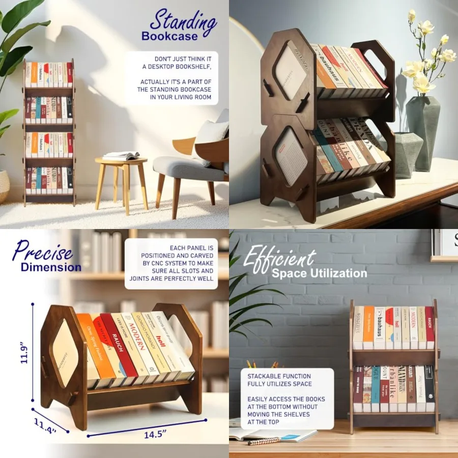 

Desktop Bookshelf, Stackable Book Organizer with Handle, storage rack for CD/Magazine/File Folder, Portable Small bookshelf for