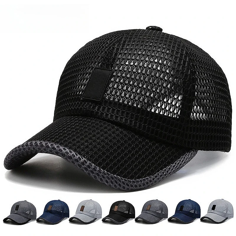 

Men Summer Sun Hat Solid Color Mesh Breathable Baseball Cap Quick Dry Visors Outdoor Sports Golf Fishing Trucker Hat 모자