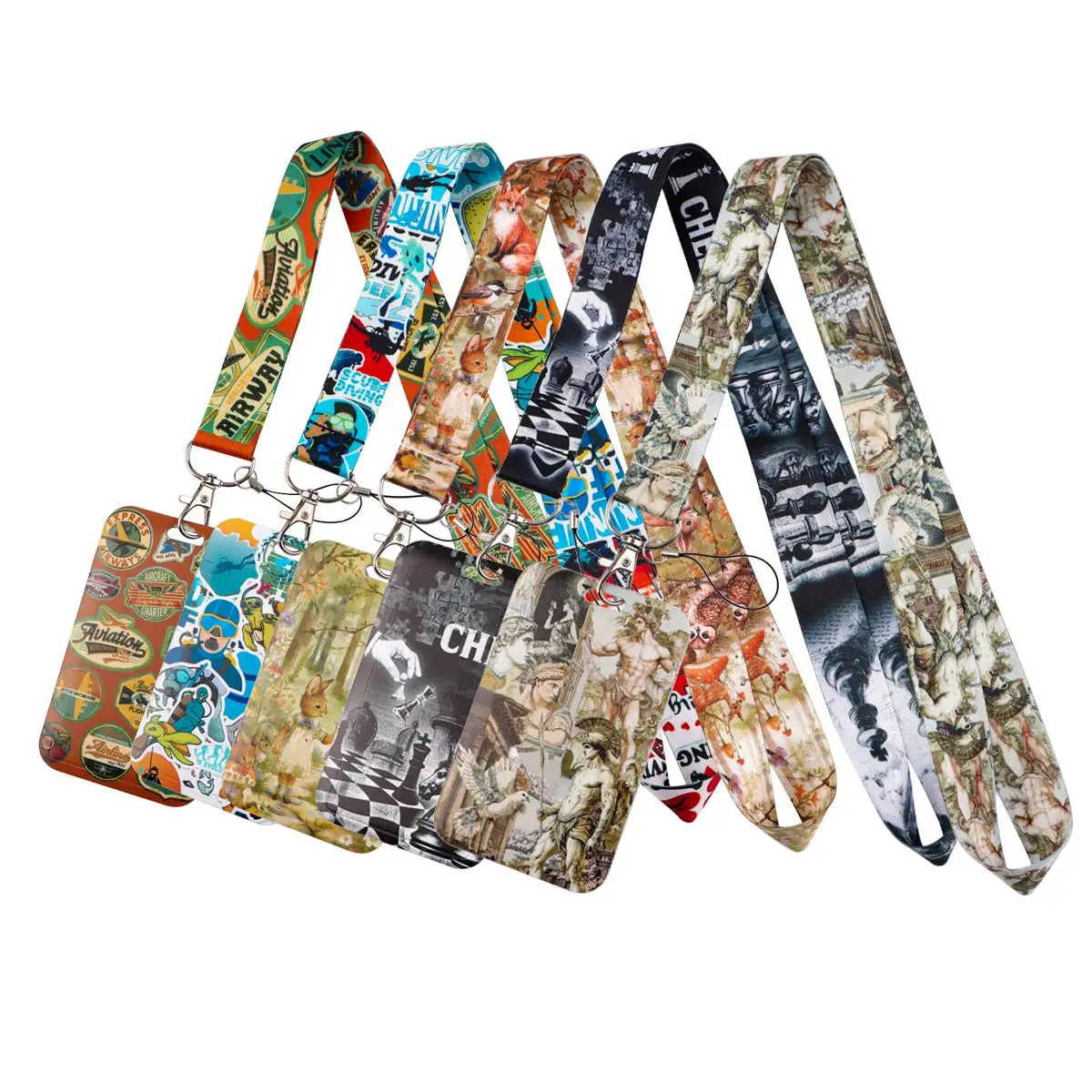 Greek Retro Stickers Lanyard Neck Strap Keychain Chess Piece Card Cover Badge Holder Mobile Phone Hang Rope Keyring Accessories