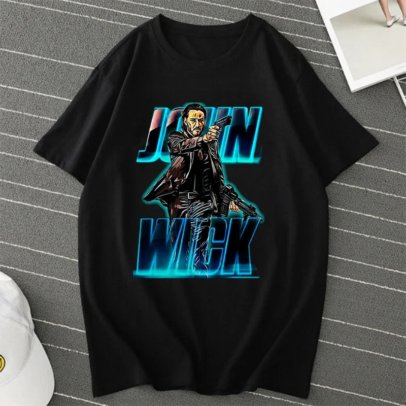 Summer New Classic Action Movie Protagonist John Wick Printed Men and Women Simple Fashion T-Shirt Harajuku Loose Short Sleeve