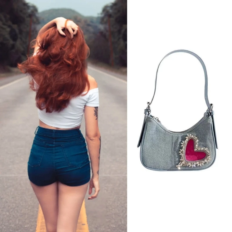 Underarm Bag Versatile Fashion Trendy Bag Handbag Shoulder Bags Diamond Heart Armpit Bag for Women Girl Lady Purse