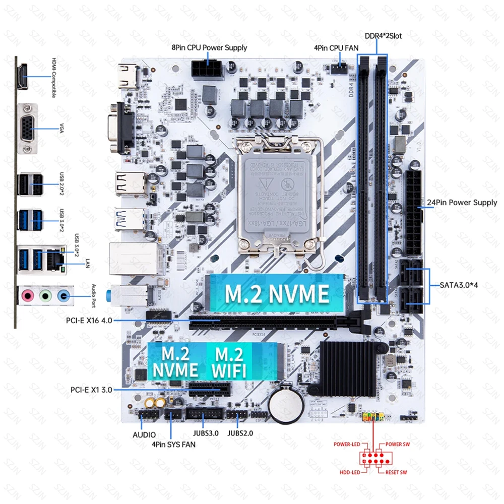 مجموعة اللوحة الأم HUANZHI B760M مع 12-14th Core DDR4 3200MHz تدعم M.2 NVME CNVI WIFI B760M VH مجموعة اللوحة الأم للألعاب