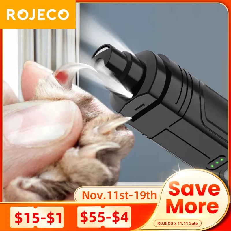 

ROJECO P3 Pet Nail Grinder Electric Dog Nail Clippers With 2 LED Light Rechargeable Cat Claw Nail Grooming Trimmer Tools