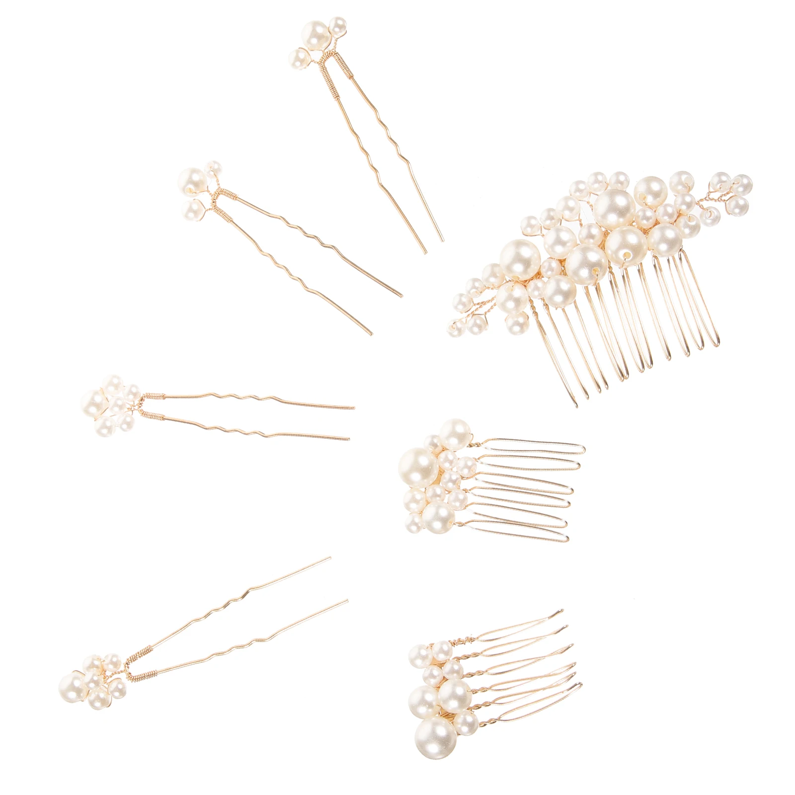 

7 Pcs Accessories Pearl Hair Combs Clips for Women Wedding Bride Headdress Guest Decoration Vintage Metal Hair Pieces