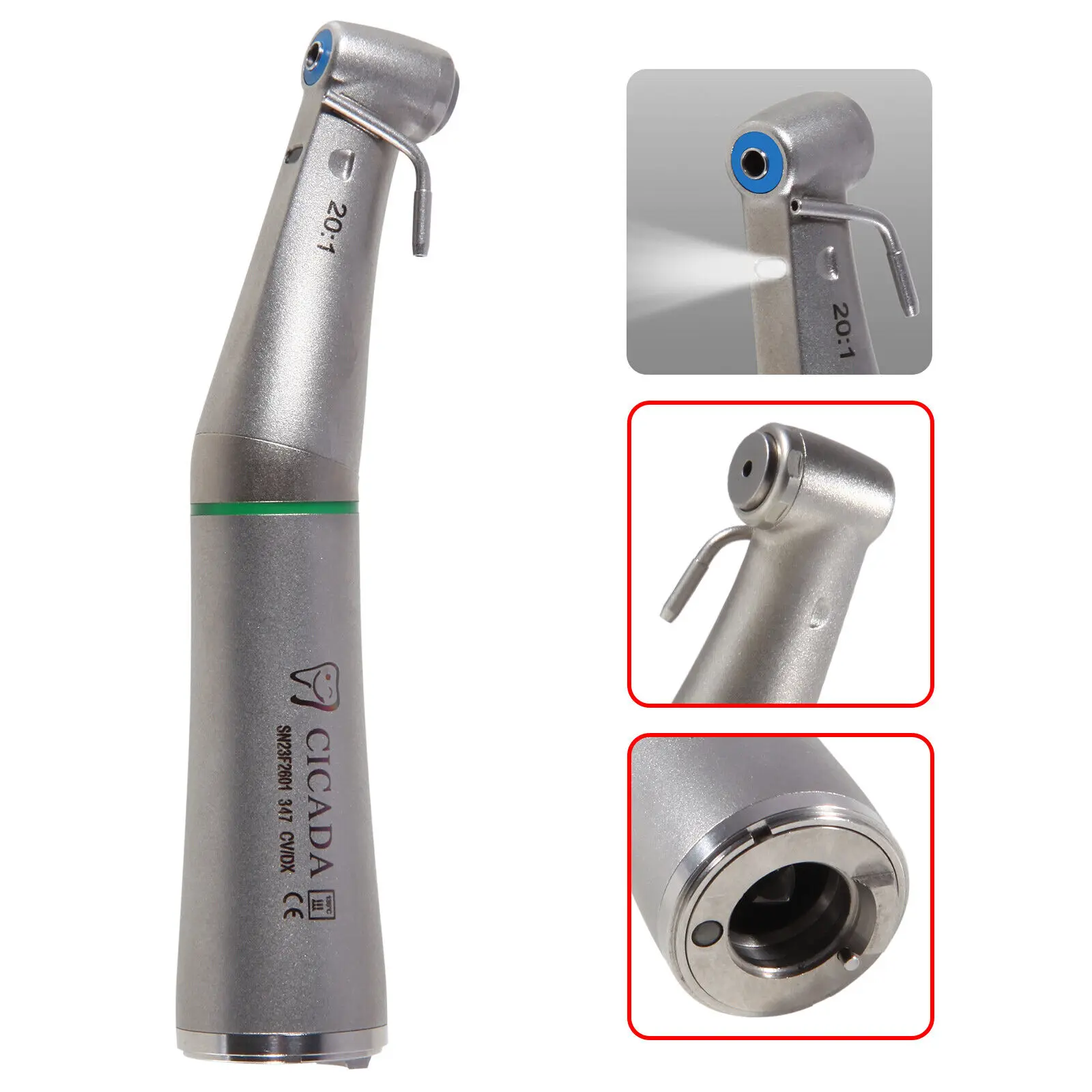 Cicada Dental Fiber Optic 20:1 Implant Contra Angle LED Slow Low Speed Handpiece Fit NSK