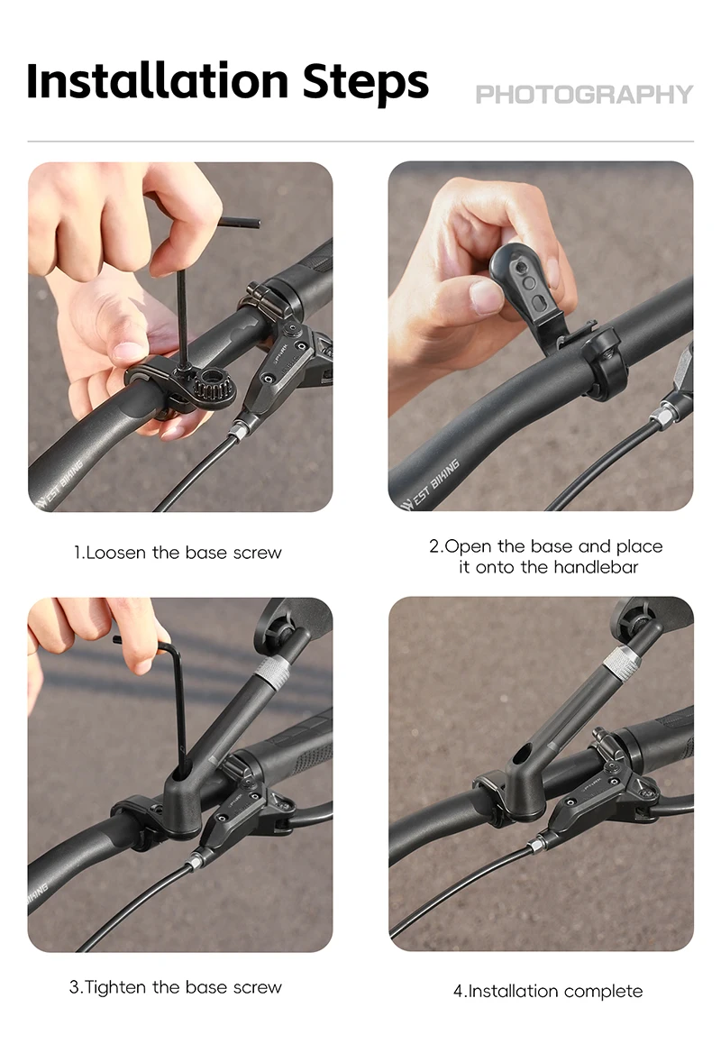 WEST BIKING Blendfreier Fahrrad-Rückspiegel, teleskopisch, flexibel, 360-Grad-Weitwinkel, MTB, E-Bike, Elektroroller, HD-Rückspiegel – Detail 9