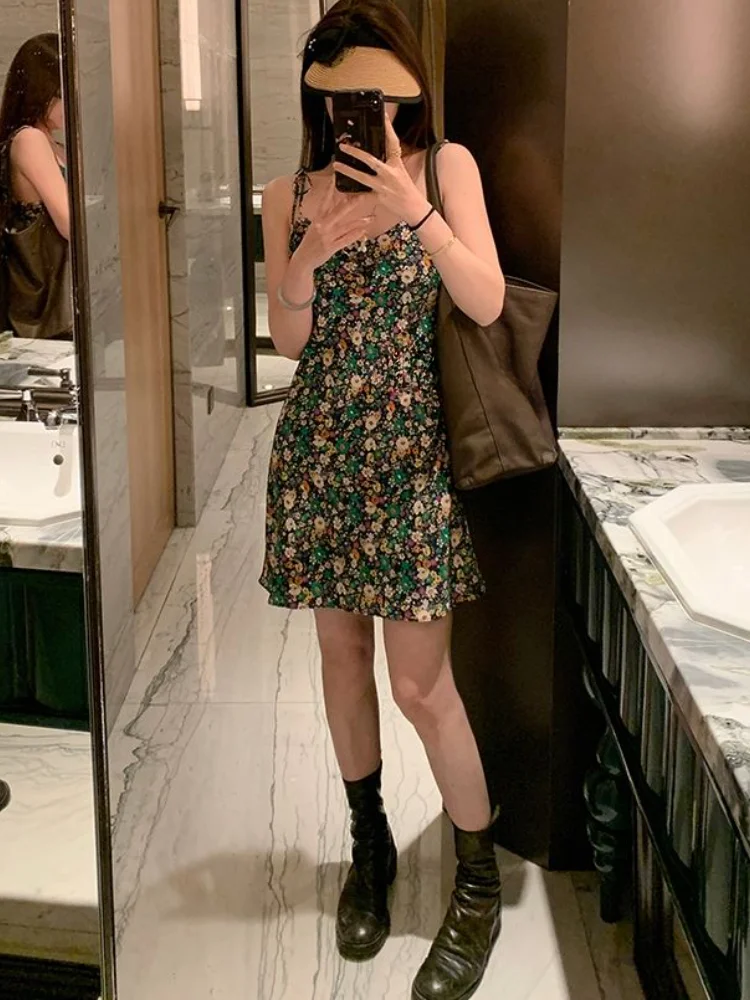 꽃 드레스 여성 섹시한 미니 초원 세련된 여름 여성 빈티지 캐주얼 패션 제국 한국 스타일 기질 휴일 매력