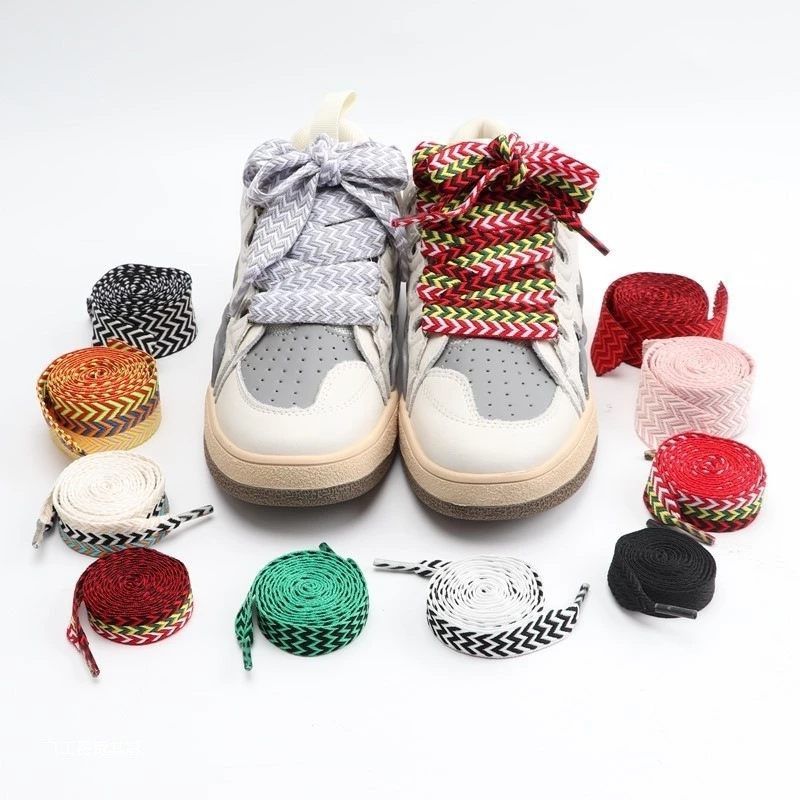New Two-color Pattern Unisex Shoelace 1.5-3.0 CM Width Shoelaces Precision Weaving Flat Shoelaces for Sneakers Shoes Accessories