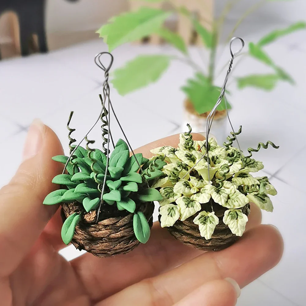 1/12 Poppenhuis Miniatuur Groene Potplant Mini Opknoping Bloem Model Speelgoed voor Poppenhuis Accessoires Decoratie ob11 bjd