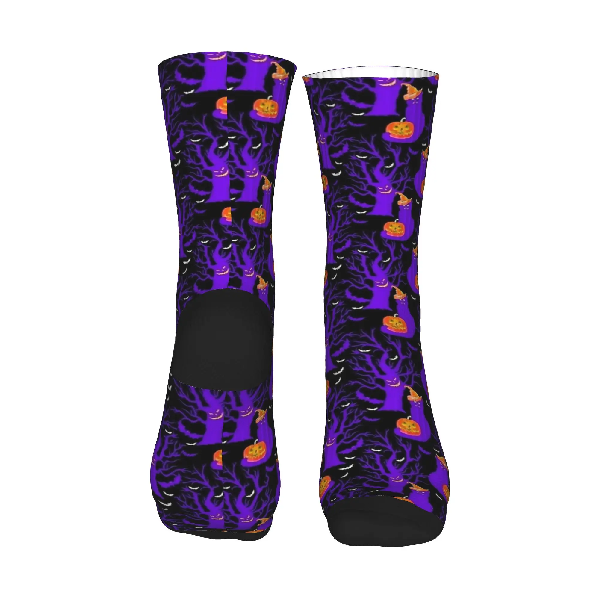 شبح القط الأسود اليقطين هالوين جوارب مخيف مخصص Harajuku الجوارب الخريف المضادة للانزلاق الجوارب الرجال الجري تنفس الجوارب