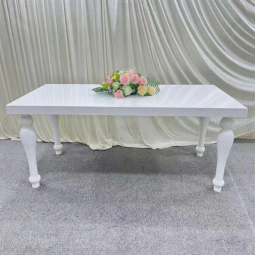 FSDKX New Design Wedding Furniture White Stainless Steel Rectangle Dining Table Set for Party