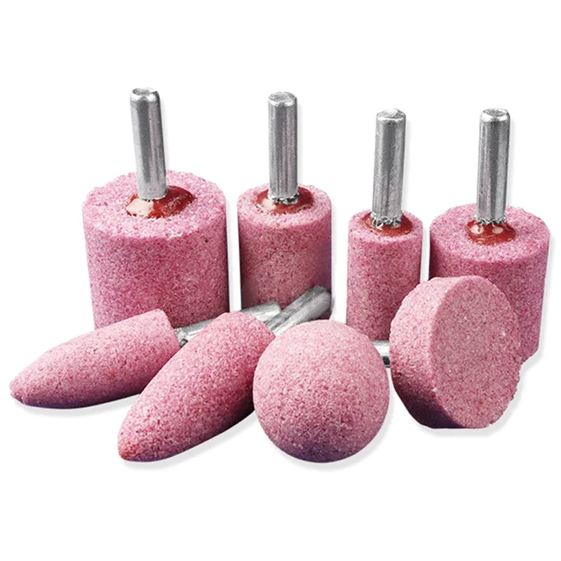 Gambo da 6mm 16/20/25/30/40mm mola per lucidatura al corindone rosa testa abrasiva punta per pietra montata su utensile accessori rotanti