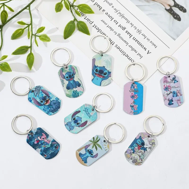 Hot Selling New Lilo & Stitch Anime Character Printed Stainless Steel Keychain Kawaii Creative Bag Pendant Versatile Accessories