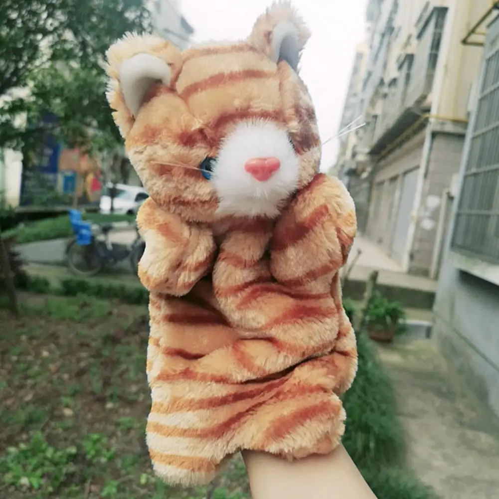 Children Durable Hand Puppet 25cm Kitten Hand Puppet Plush Toy Engaging Parent-child Game Doll for Children Cartoon Cat Pretend