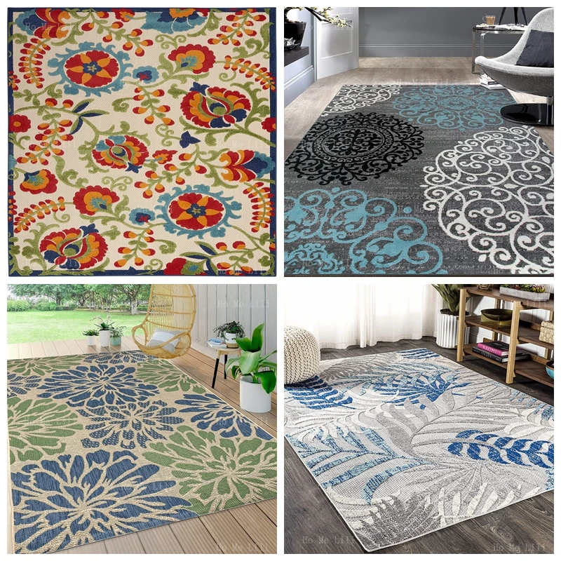 Bohemian Floral Tropical Palm Leaves Flannel Floor Rugs Multicolor Zinnia Modern Plant Art Gray Blue Indoor Outdoor Use