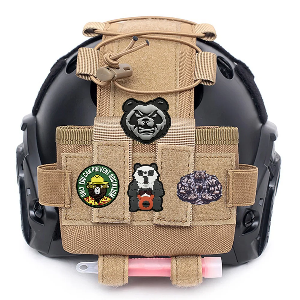 Outdoor Bag with Tactical Series Animal Armband Magic Badge Tiger Wolf Bear Fabric 3D PVC Rubber Fitness Bear Backpack Patch