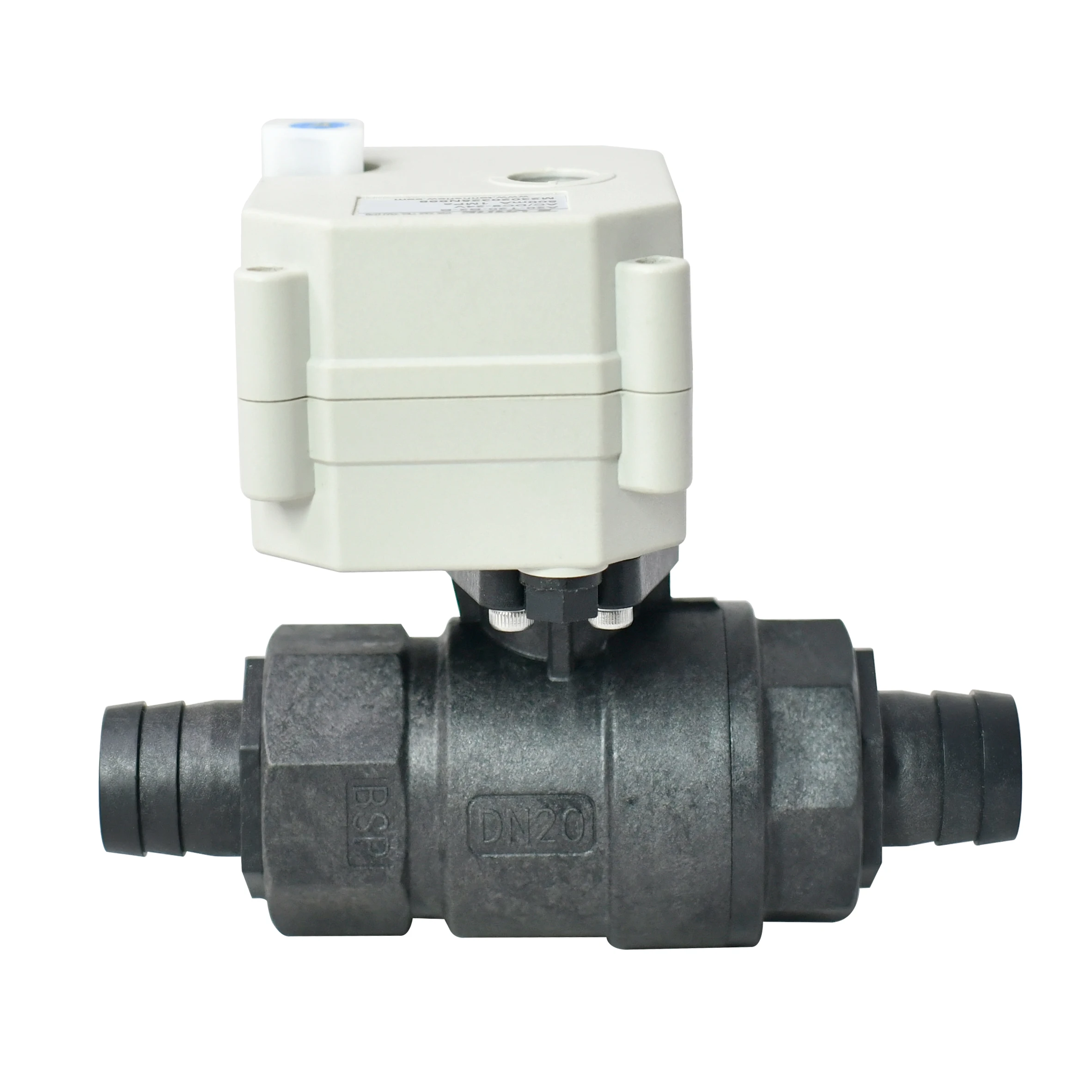 New 3/4 Inch straight barb connector DN20 CR201 2-wires Manual Operation Electric Motorized  PPO Plastic Ball Valve DC12V DC24V
