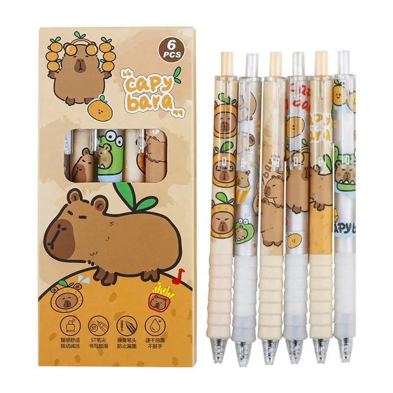

6Pcs/set Cute Capybara Gel Pens 0.5mm Pen Set Quickly-Drying black Erasable Pens Office School Supplies Aesthetic Stationery