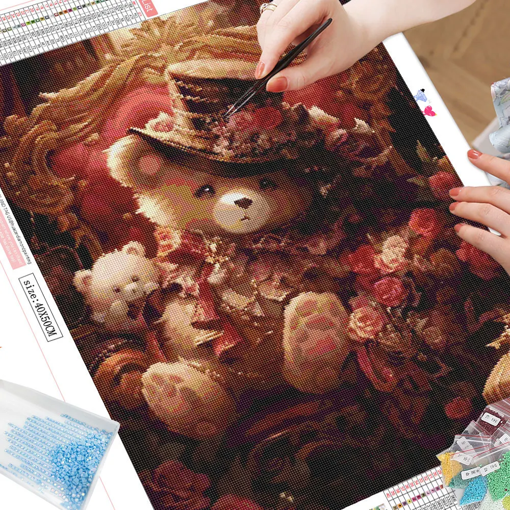 Frameless, Cartoon Diamond Painting Complete Kit Teddy Bear Full Square Round Mosaic Gorgeous 5D DIY Home Decor