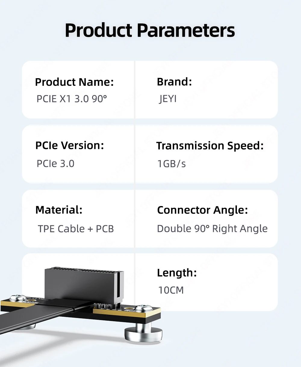 JEYI PCIe 4.0/3.0 X1 Magnetisches Fixierungs-Riser-Kabel 16 Gbit/s/8 Gbit/s – 90 ° Doppelwinkel für PCIe-WLAN-Karte, M.2-Adapter, USB-PCIe-Karte – Detail 12