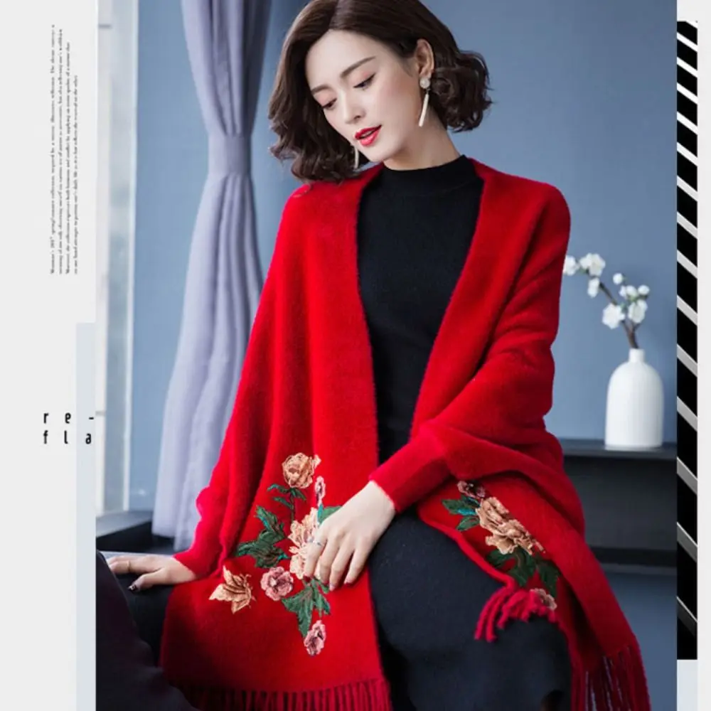 Vestidos de noite outono inverno bordado cachecol de caxemira engrossar hijab xale quente envolve cobertor pashmina