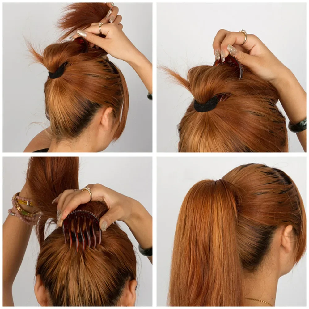 2 Farbe flauschige Stick Brötchen Haarnadel Frauen Haar Styling Clip Pferdes chwanz Bump it up Einsatz Kamm Clip Haars pange Kunststoff Haar Flechten Werkzeug – Detail 3