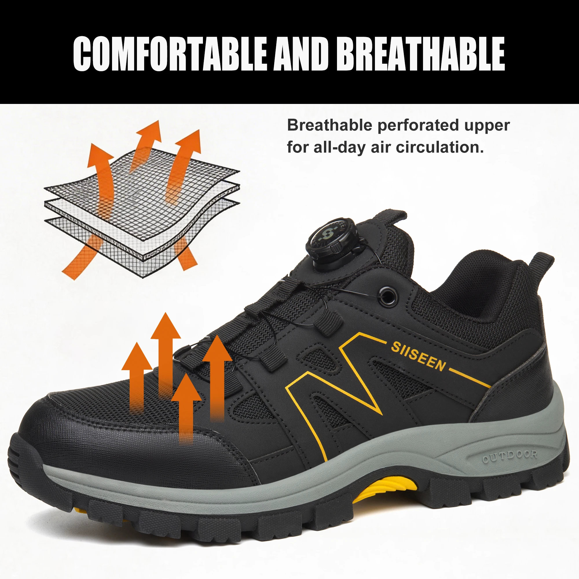 Men's Lightweight Safety Footwear Breathable Impact-Puncture Resistant Shoes Durable Button Closure Comfortable Work Shoes