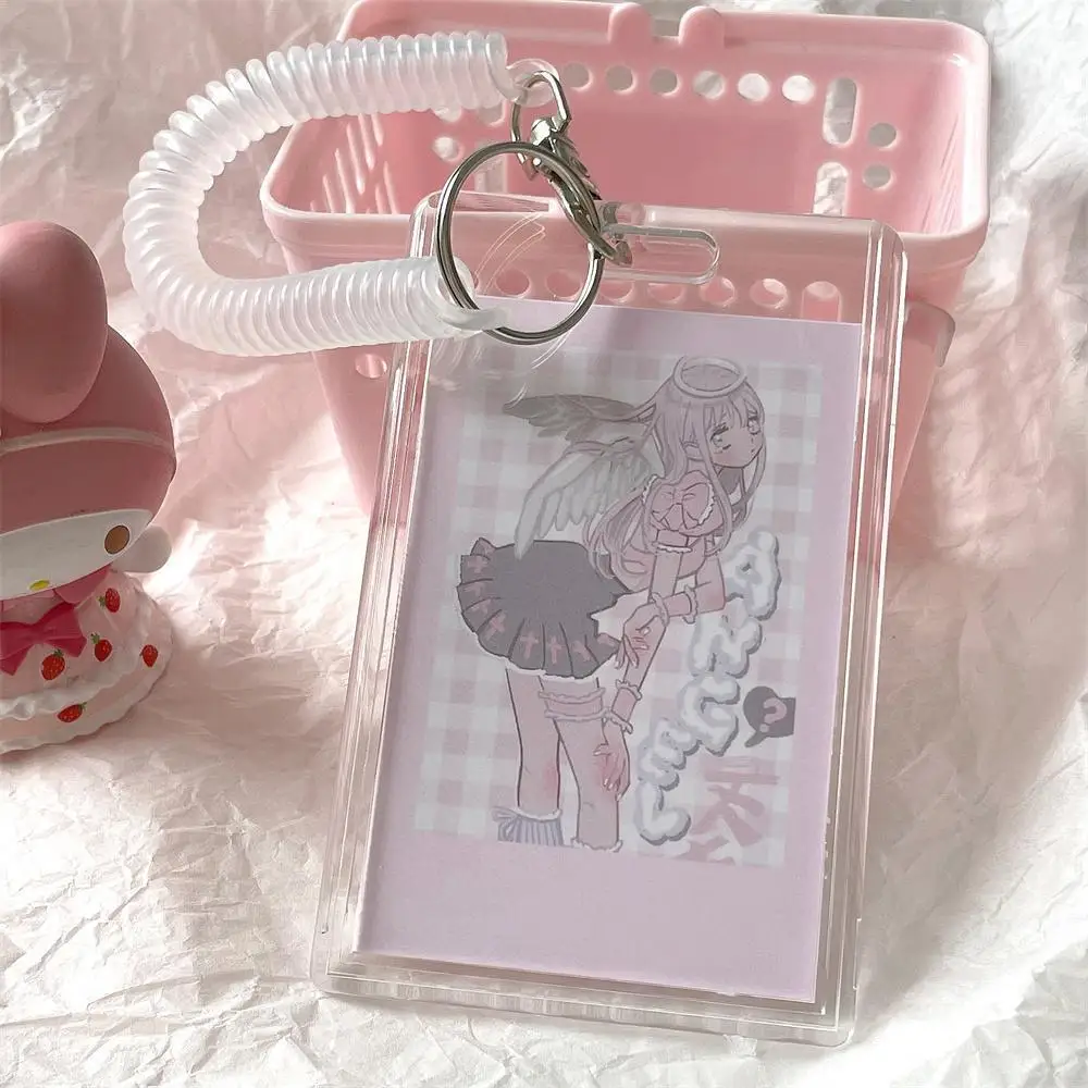 Card Holder Acrylic Clear Dual Slot Elastic Keychain Protector for ID Access Transit Badge Meal Cards