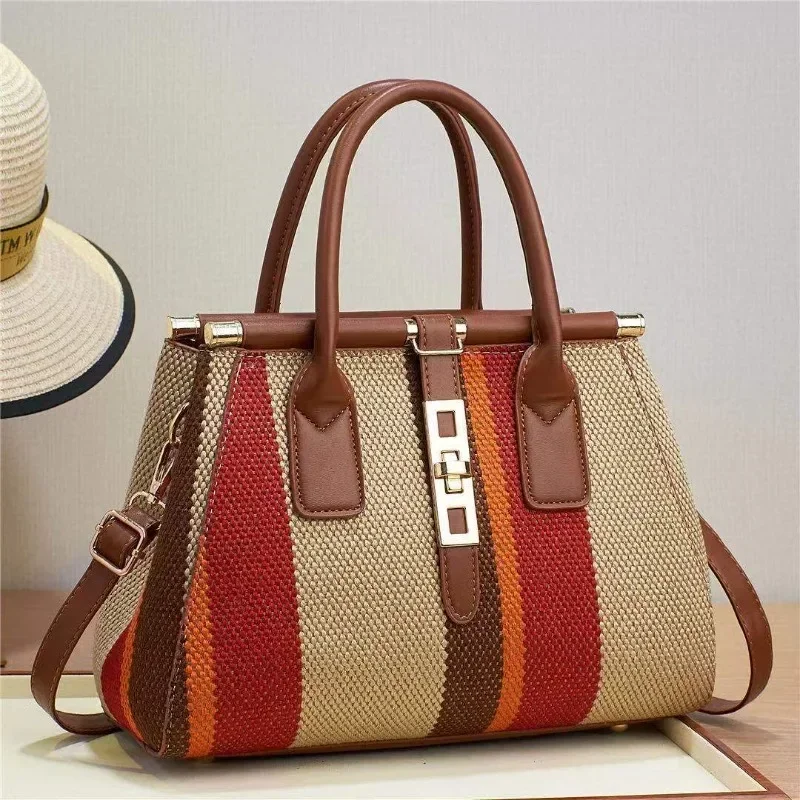Bba078 Mode Damen Single Shoulder Umhängetaschen gestreifte Kontrast farbe tragbare Handtasche lässig beliebt