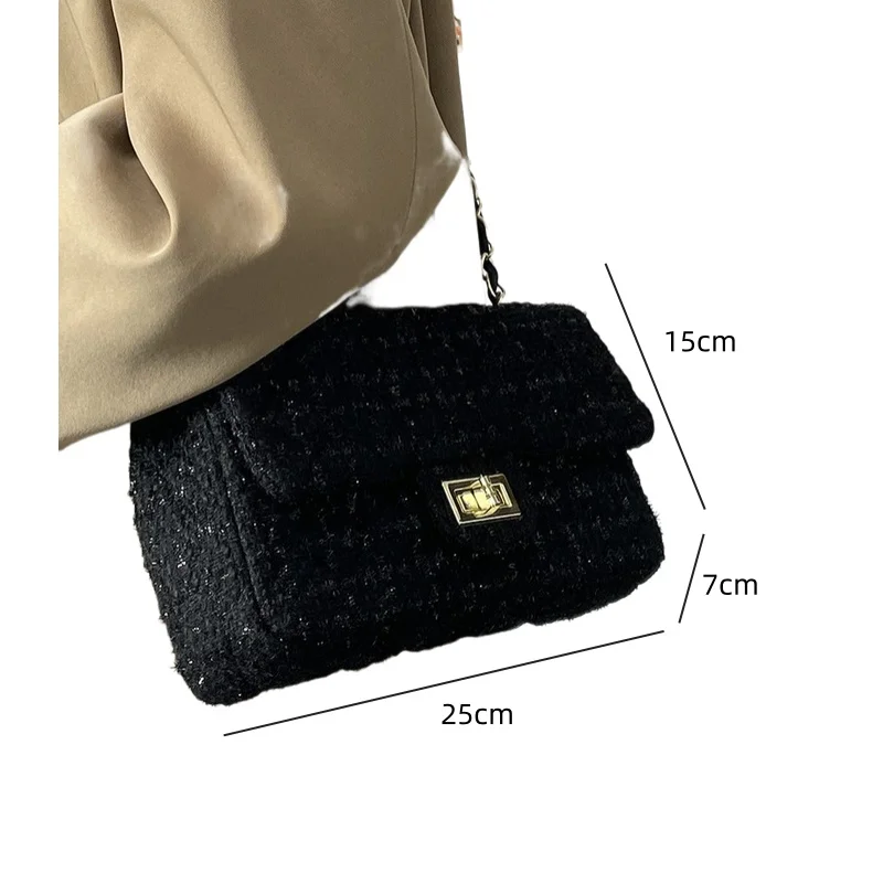 Female Shoulder Bags New Black Small Fragrant Wind Rhombic Lattice Chain Bag Lady Leisure Crossbody Bag Fashion Small Square Bag