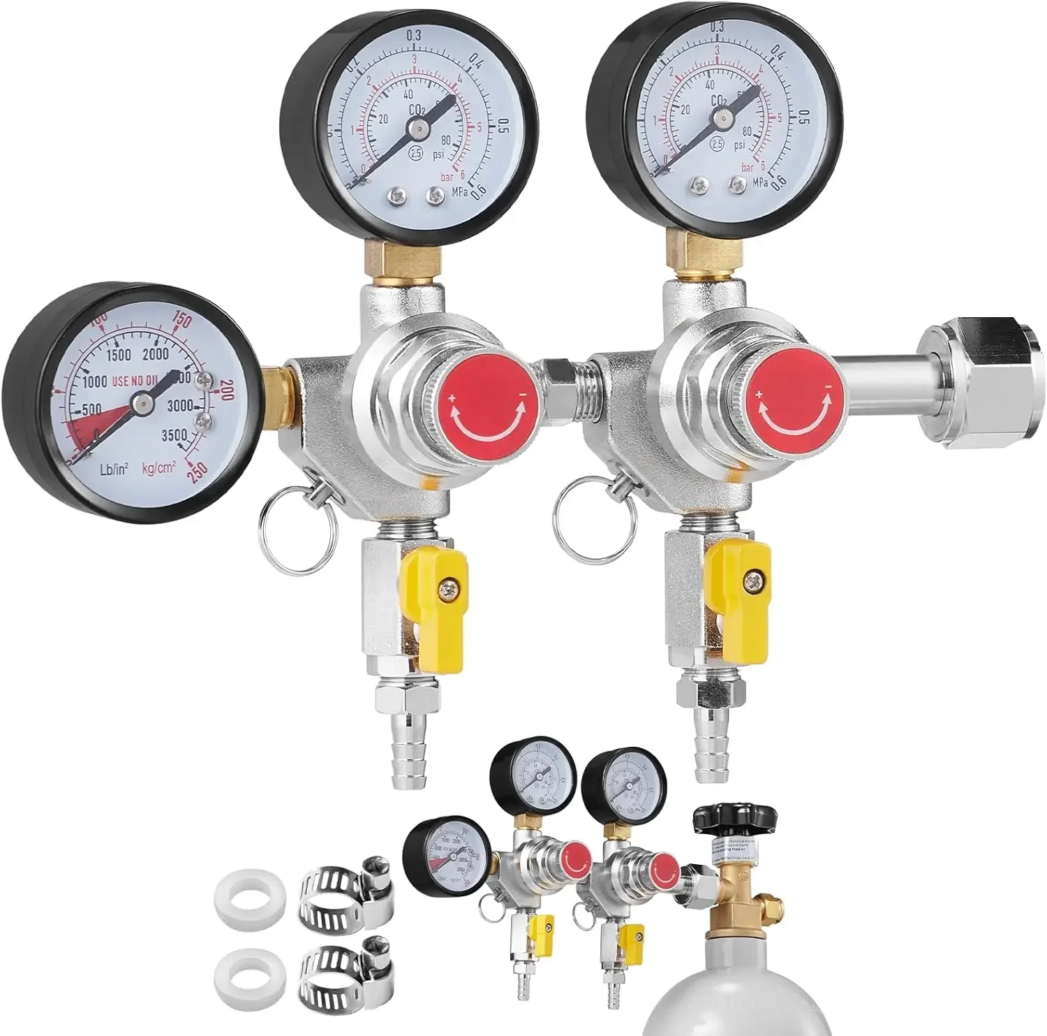 Triple Gauge Regulator, CO2 Regulator Gauge with 0-60PSI, Heavy Duty CO2 Gauge Gas System, Draft Beer Regulator with Check Valve