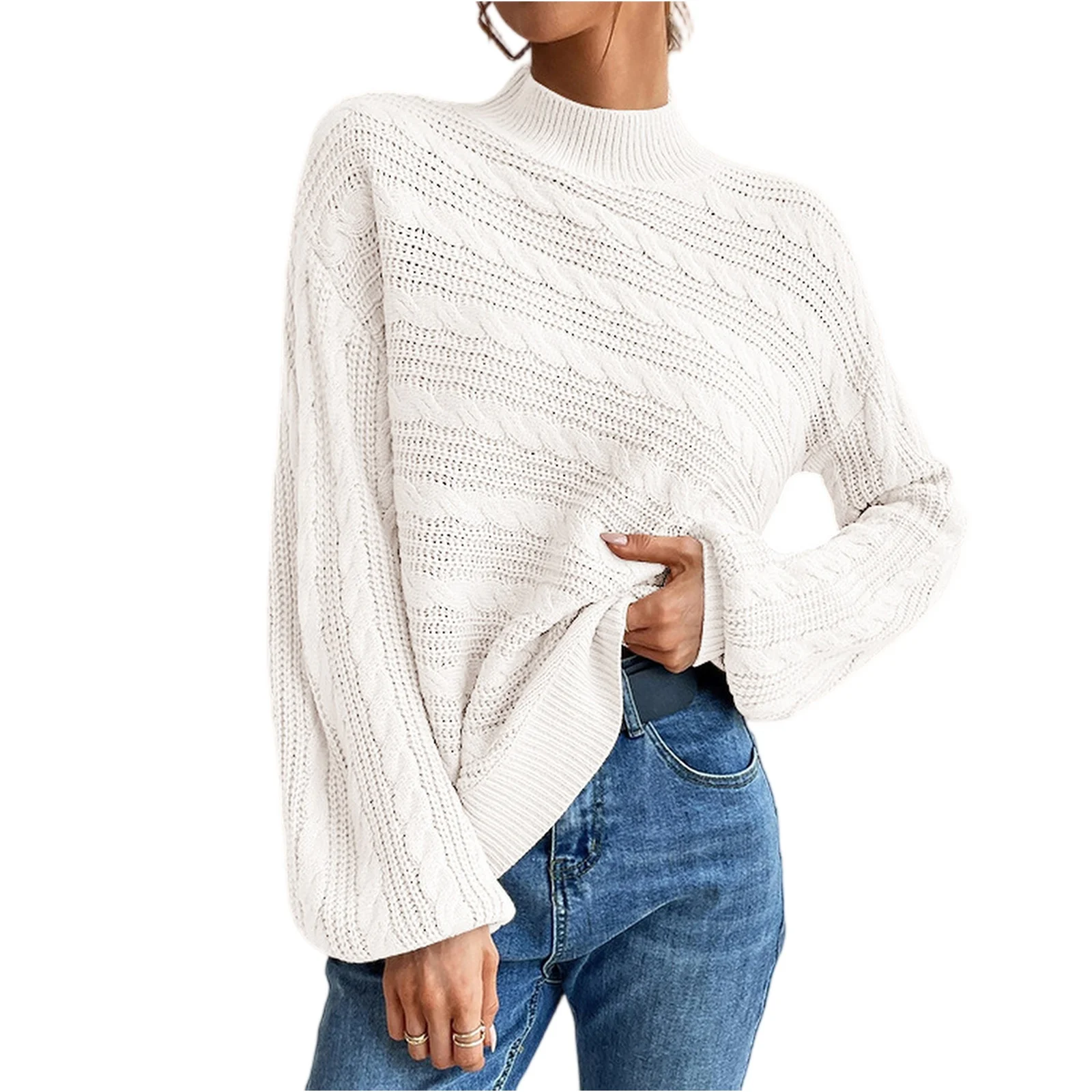 Top Mujer Women'S Loose Solid Color Pullover Cable Sweater Ropa De Mujer Winter Clothes Woman Roupas Feminina SuéTer Mujer