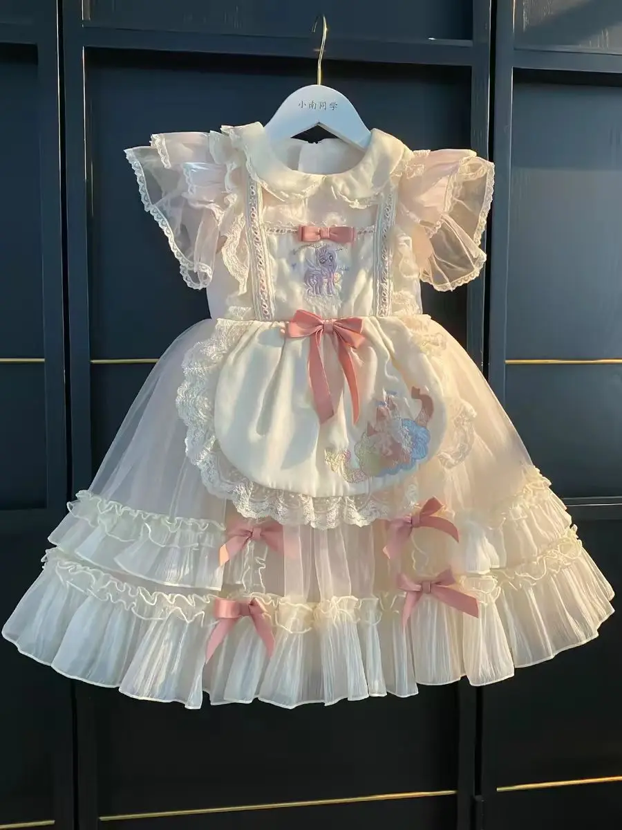 3 stücke Spanisch Kinder Prinzessin Kleid Eid Kleid Lolita Geburtstag Kleid Vitange Mädchen Maid Kleid 0-6years Blume Mädchen Kleider – Detail 1
