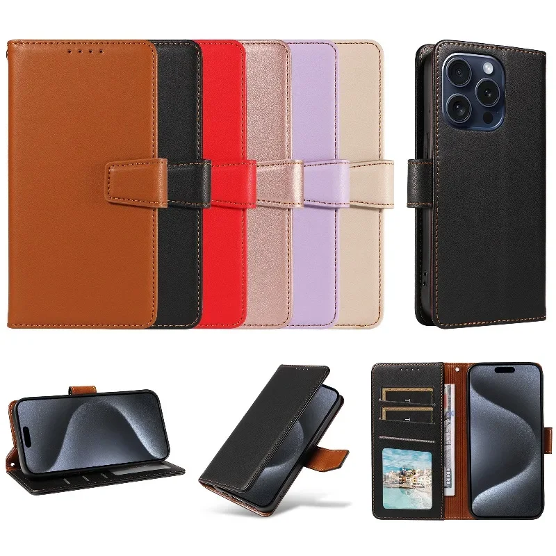 

Retro Solid Color Magnetic Flip Built-in Wallet Card Slots Phone Cover for iPhone Air 17 16 Pro Max with Leather Wrist Strap
