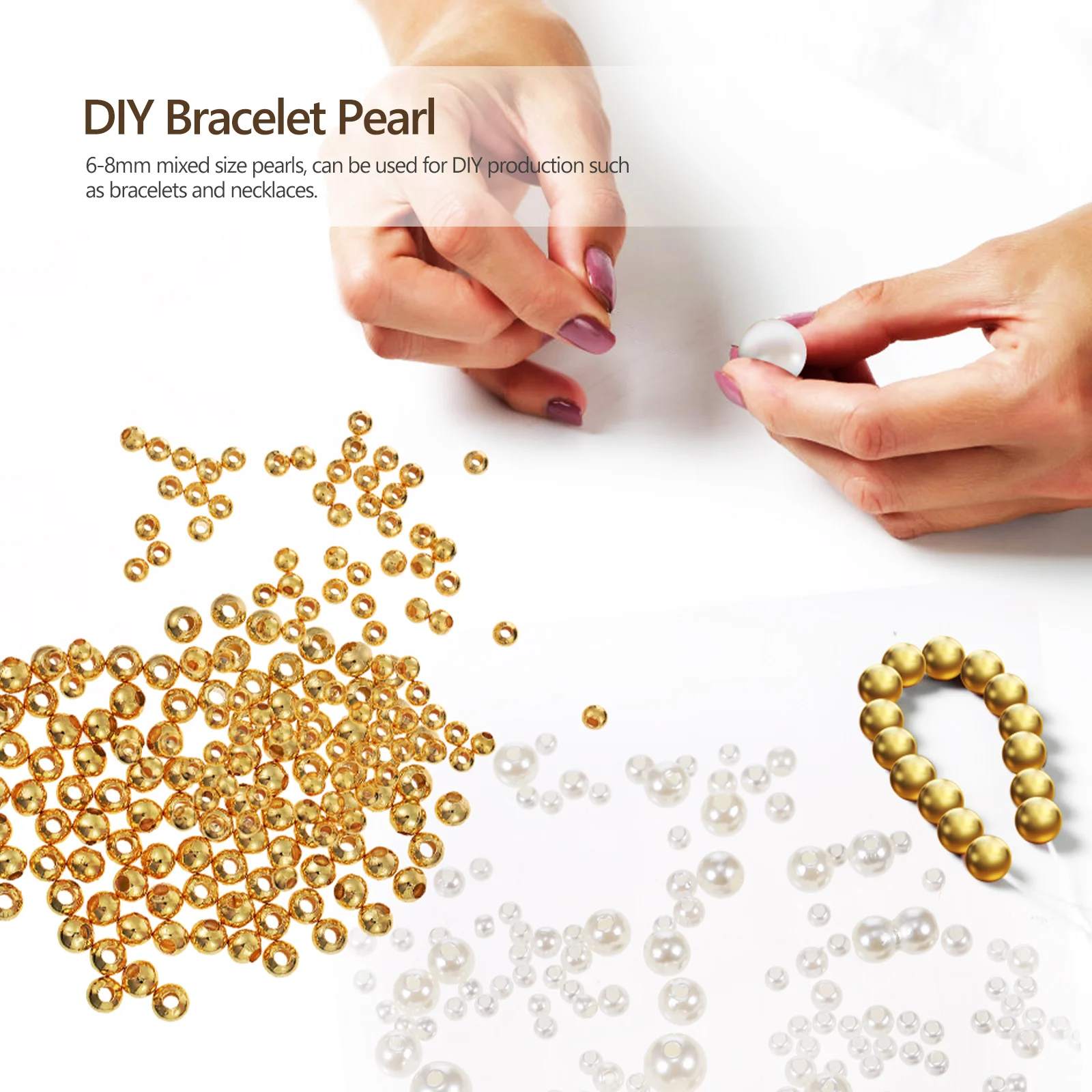

900pcs 300 Gold Beads 18K 3mm 4mm 5mm 600 Pearls 6 8mm DIY Jewelry Making Supplies Bracelet Earring Necklace Craft Kit