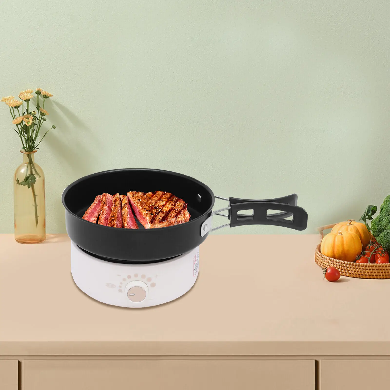 Multi-functional Split Electric Hot Pot W/Anti-scald Handle Non-stick Frying Pan