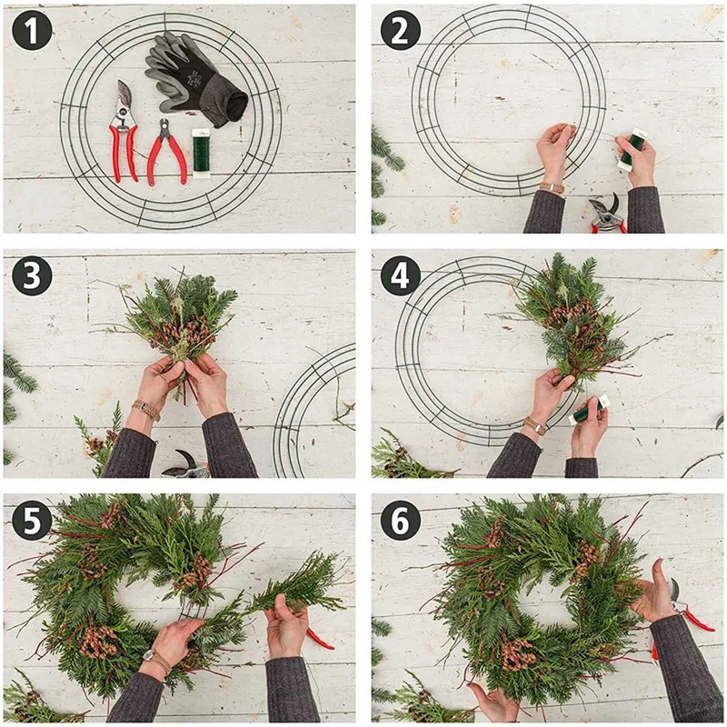 Wire Wreath Frame para Festa de Natal, Redonda, Metal, Form Making, Anéis Verdes, Decoração de Casa, DIY, Pacote de 4, Promoção, 14"