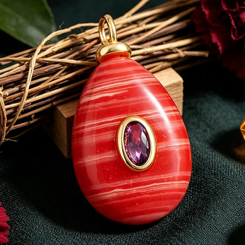 Edelstein-Charm-Anhänger aus türkisfarbenem Malachit, schwarzem Achat, rosa Quarz, 18 Karat echt vergoldeter Schmuck für die Herstellung von Halsketten, S58 – Detail 4