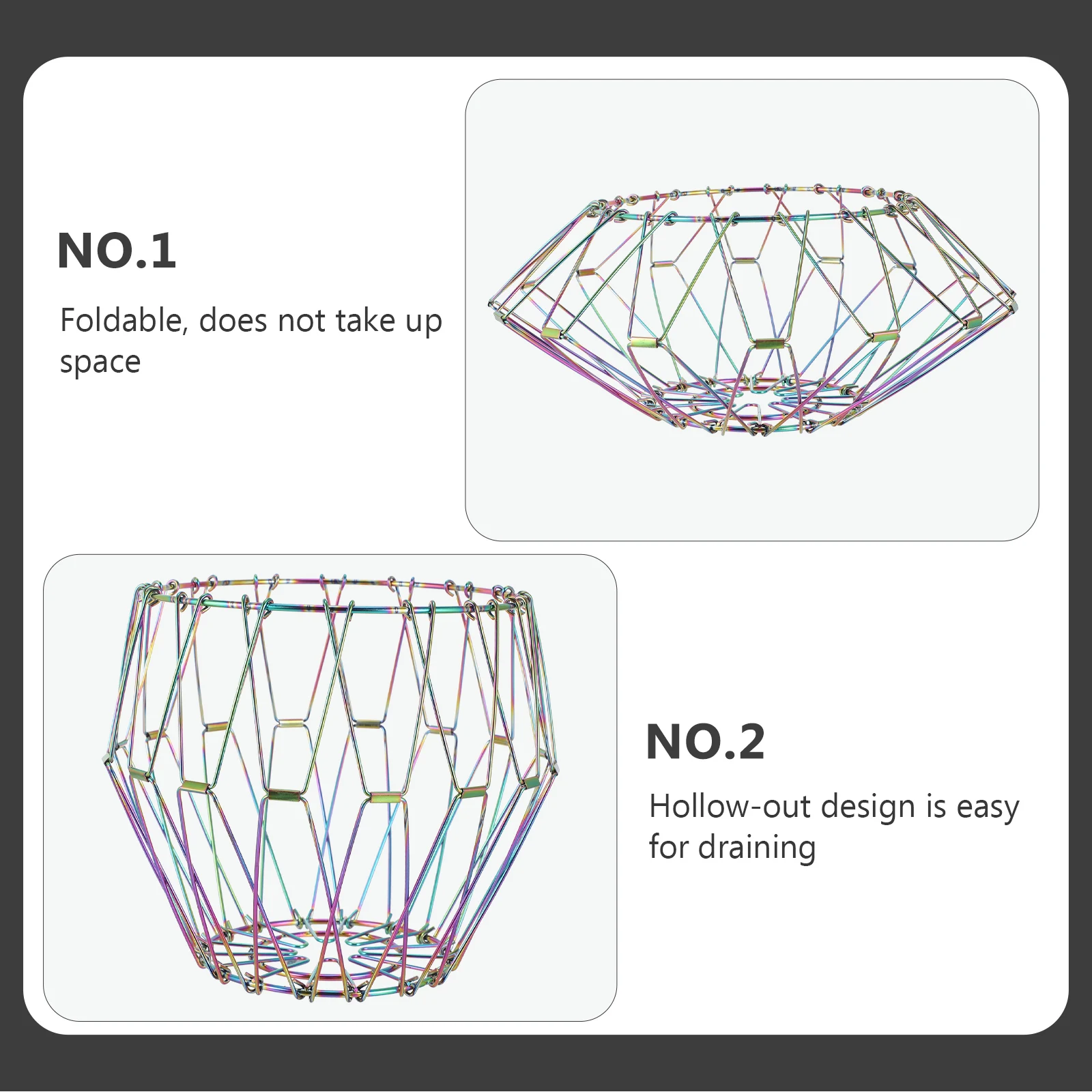 

Stainless Steel Draining Basket Hollow Design Vegetable Fruits Steamed Bread Storage Middle Size Colorful Kitchen Helper