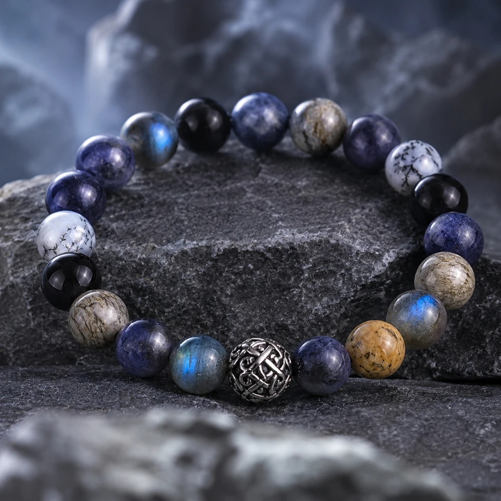 

Natural Stone Bracelet for Men and Women, Pyrite Clear Quartz Labradorite Beaded Jewelry Gift