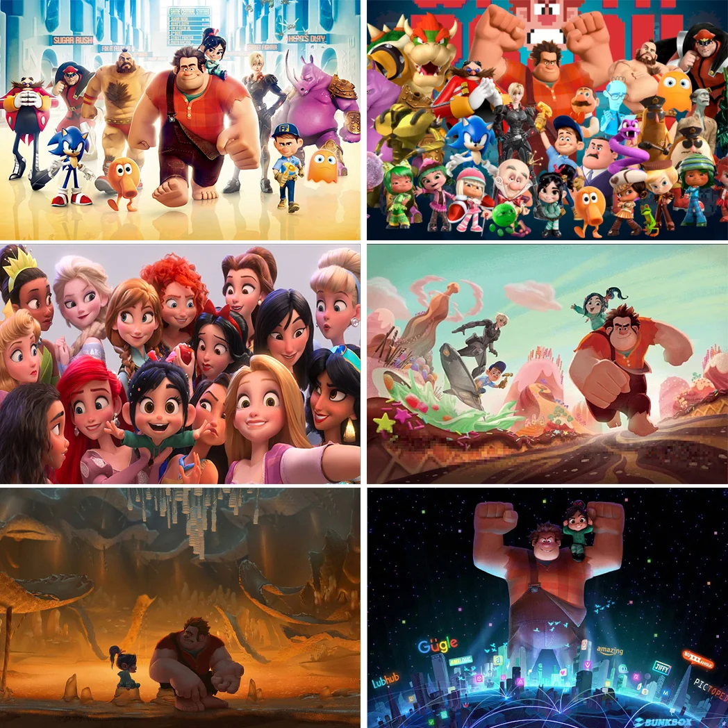 MINISO Disney Wreck-It Ralph Movie Home Decor Princess Group Photo Canvas Painting Bedroom Decor Small Kids Wall Art Poster Gift