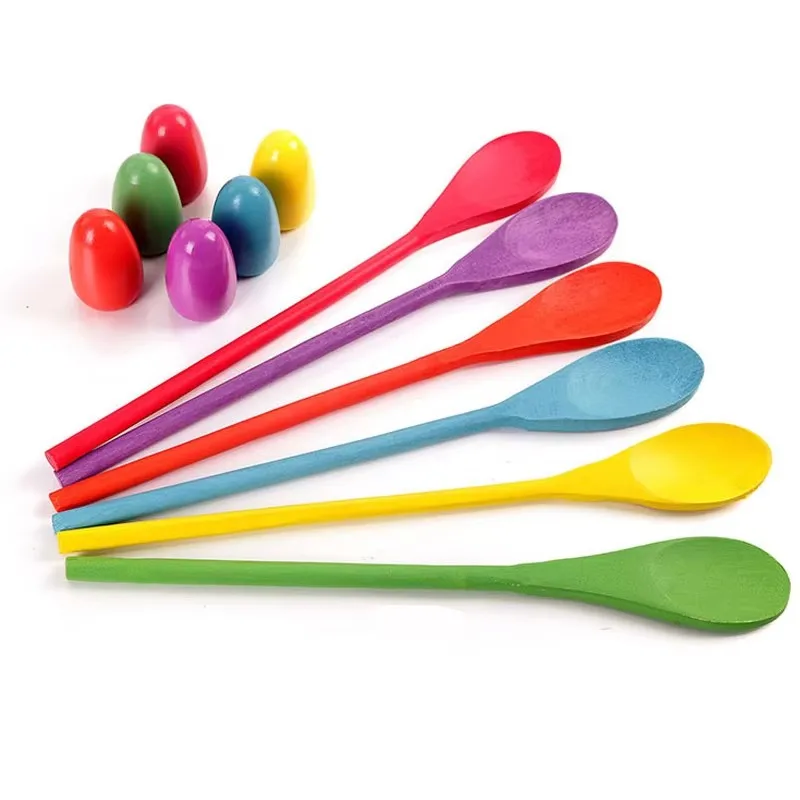 Juego divertido al aire libre para niños, juguete, cuchara para huevos, equilibrio, deporte, cuchara de madera, lanzamiento de bolas, entrenamiento con sentido, rompecabezas de educación temprana, juego de fiesta