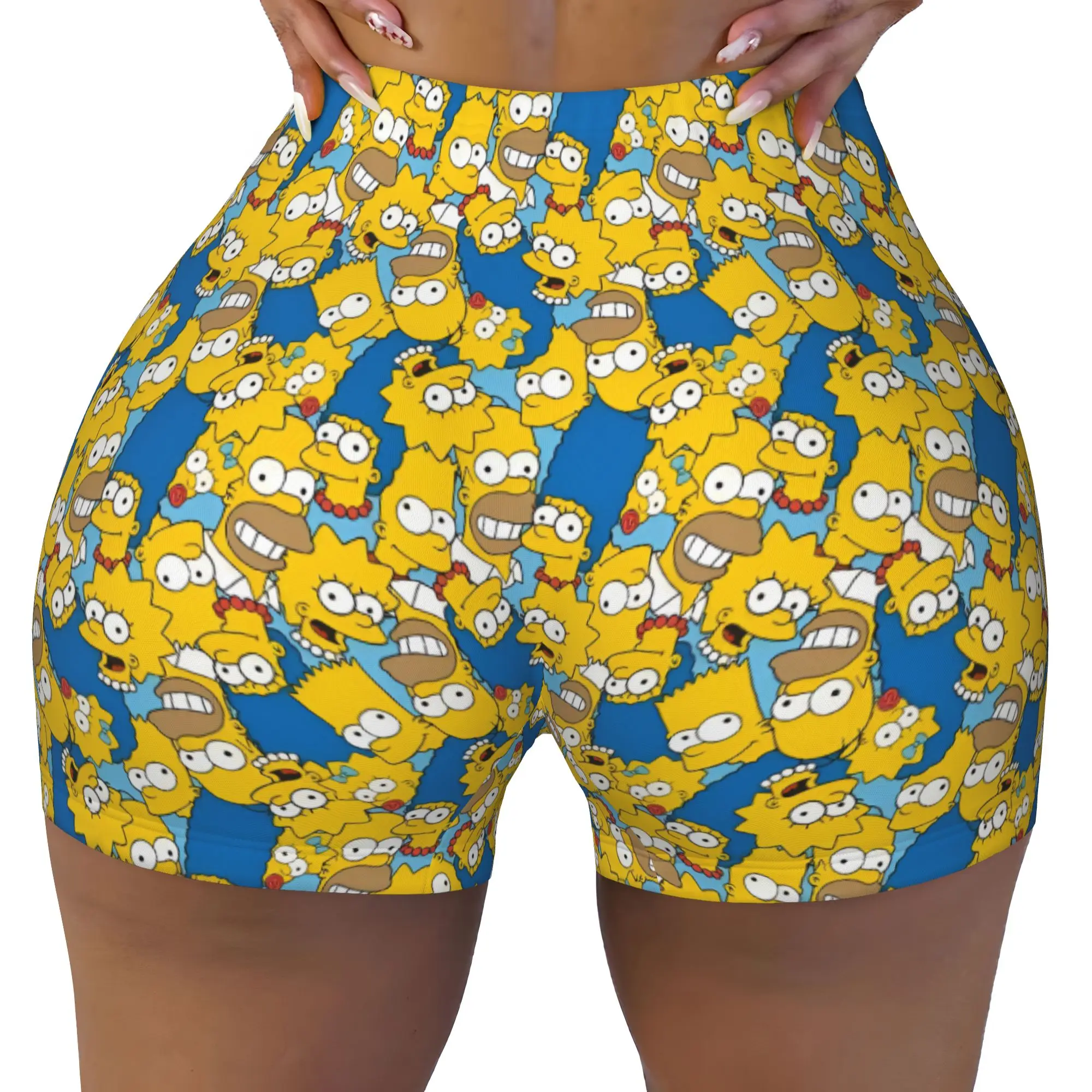 Custom S-Simpsoned Anime Biker Running Workout Shorts Women Homer Cartoon Gym Athletic Yoga Shorts