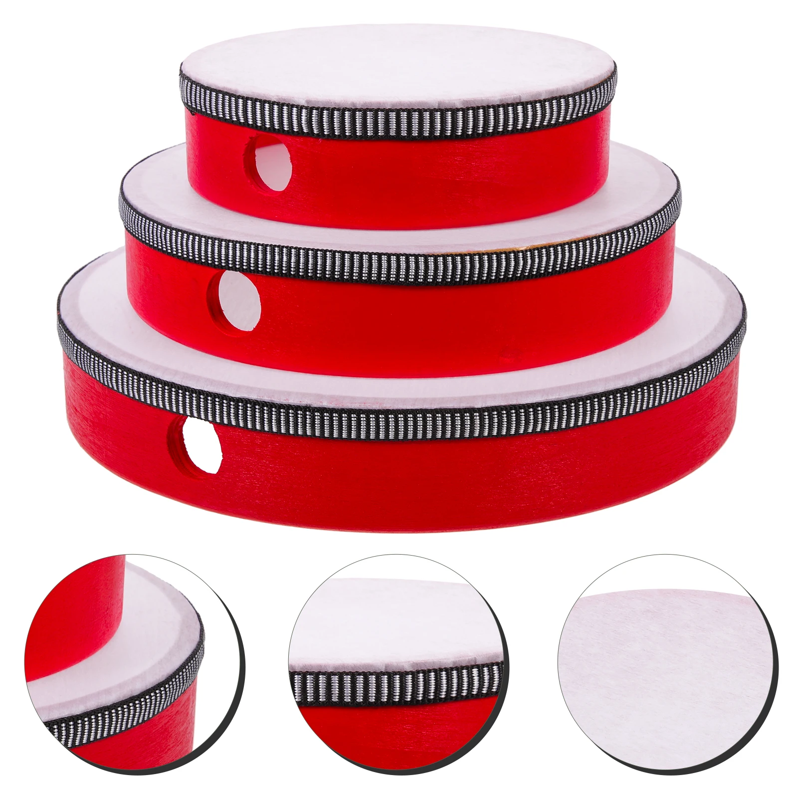 

3 Pcs Toy Hand Drum Set Baby Percussion Wood Musical Tambourine with Woodhandle