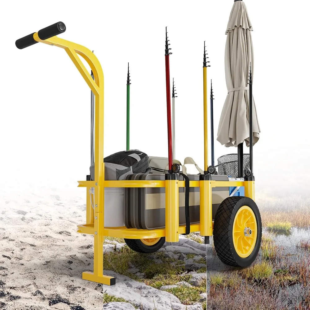 

Beach Fishing Cart, Beach Wagon Trolley with 12" Big No-Flat Airless Tires, Foldable Beach Trailer with Large 36" x 16" Cargo B